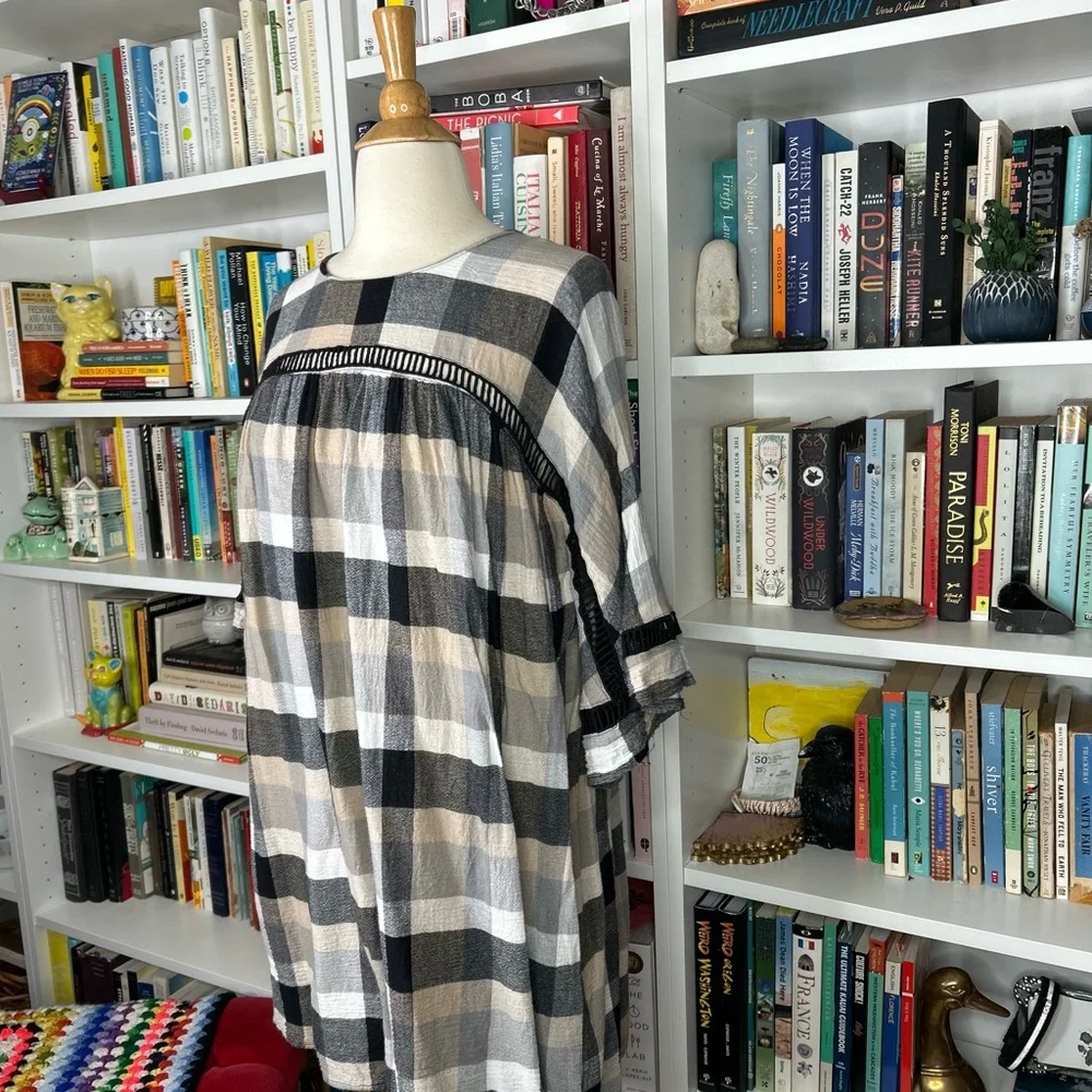 Anthropologie Black and Tan Plaid Mini Dress - Picture 2 of 6